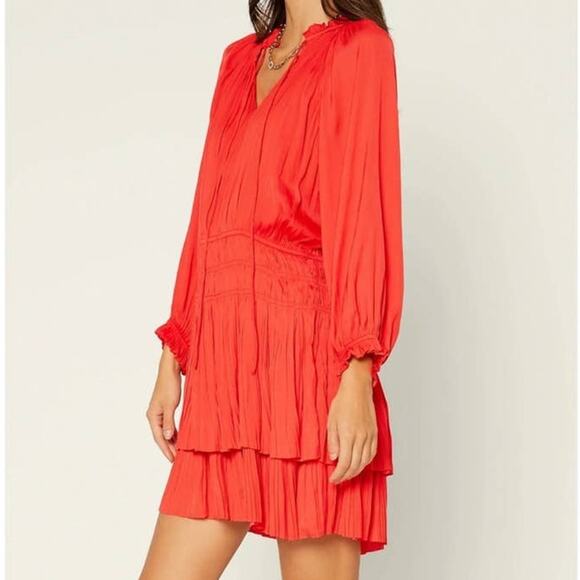 NEW Anthropologie Current Air Cecile Smocked Mini Dress Poppy Red Size Small - Picture 3 of 12